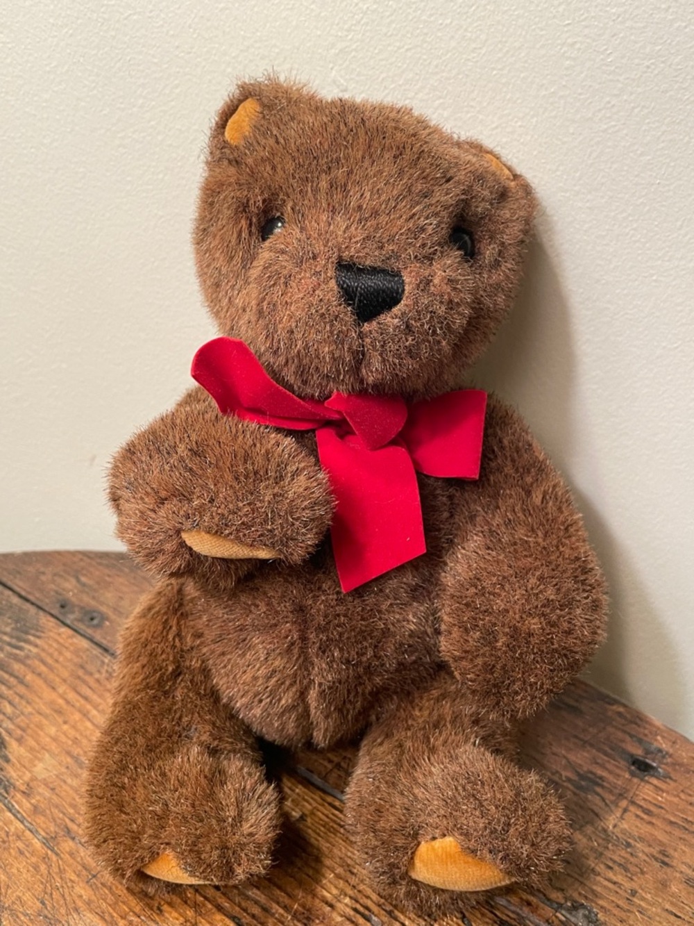 Vintage GUND Brown Teddy Bear with Red Bow - Kids Toys